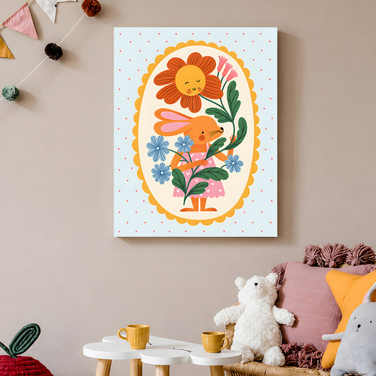 Lapin joyeux avec bouquet coloré