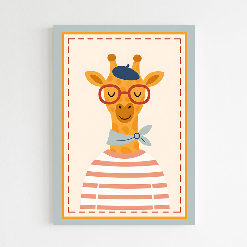 Giraffe mignon avec béret et lunettes