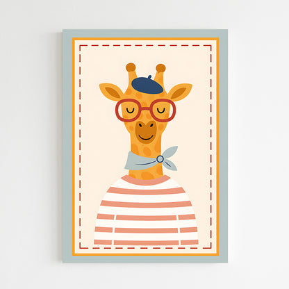 Giraffe mignon avec béret et lunettes