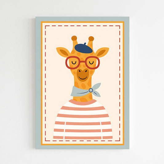 Giraffe mignon avec béret et lunettes