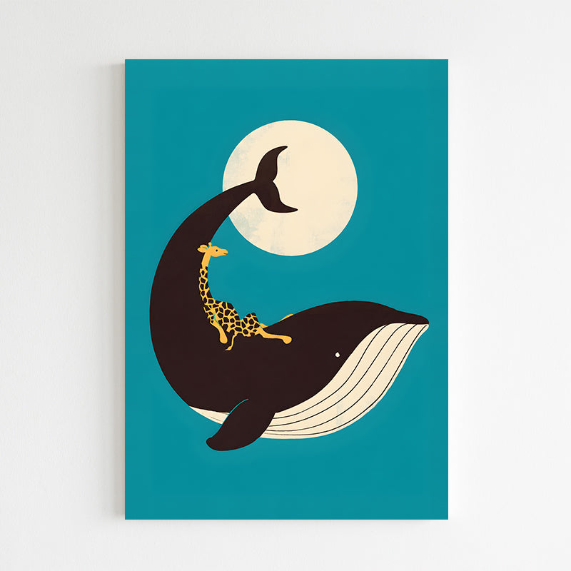 Baleine et girafe sous la lune