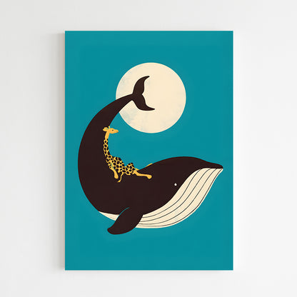 Baleine et girafe sous la lune