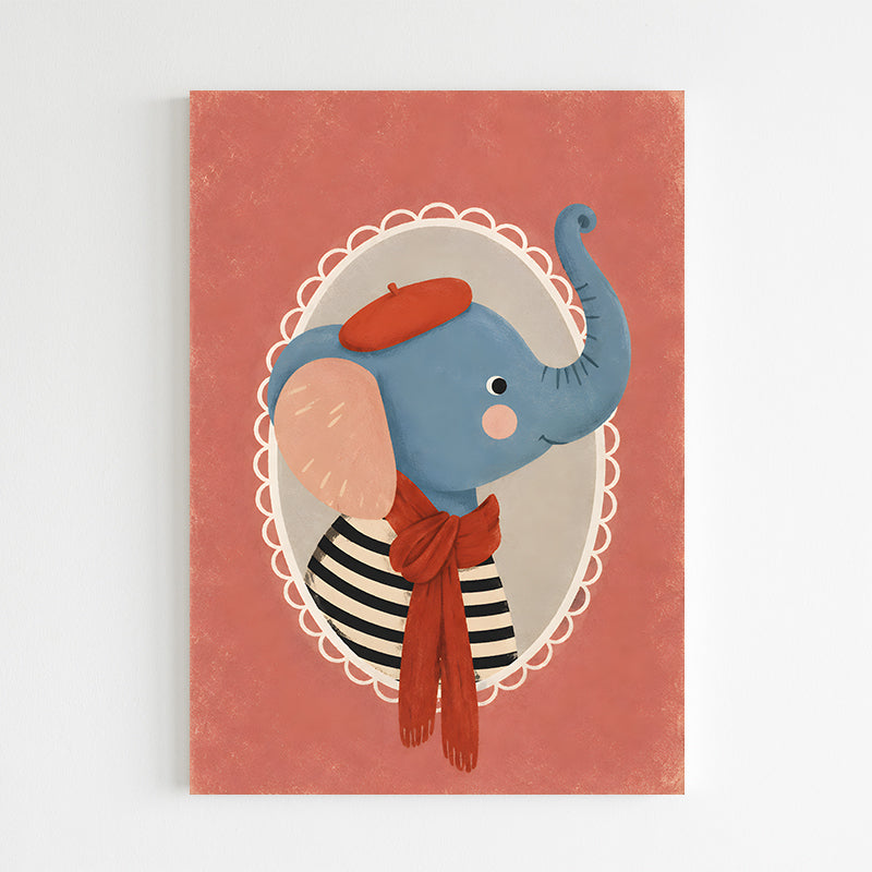 Éléphant au béret dans un cameo