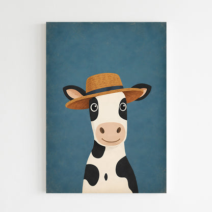 Vache souriante avec chapeau en paille