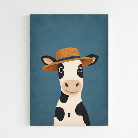 Vache souriante avec chapeau en paille