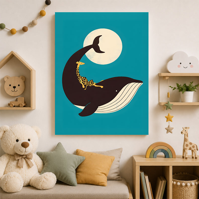 Baleine et girafe sous la lune