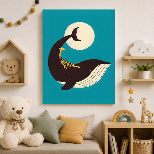 Baleine et girafe sous la lune