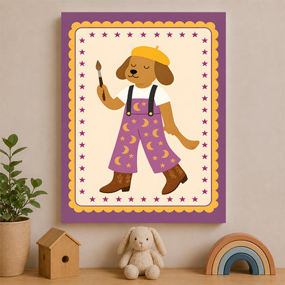 Chien artiste dans un cadre étoilé